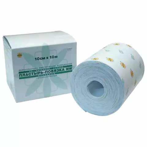 Лейкопластырь (пластырь-повязка) LEIKO "Липкий бинт", размер 10,0см*10,0м, на нетканной основе,фиксирующий, гипоаллергенный, рулон