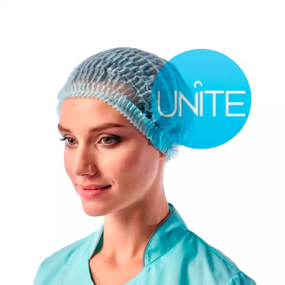 Шапочка Шарлотта (клип) Unite, материал СМС 12г/м2, одинарная резинка, длина 48см, нестерильная, голубая