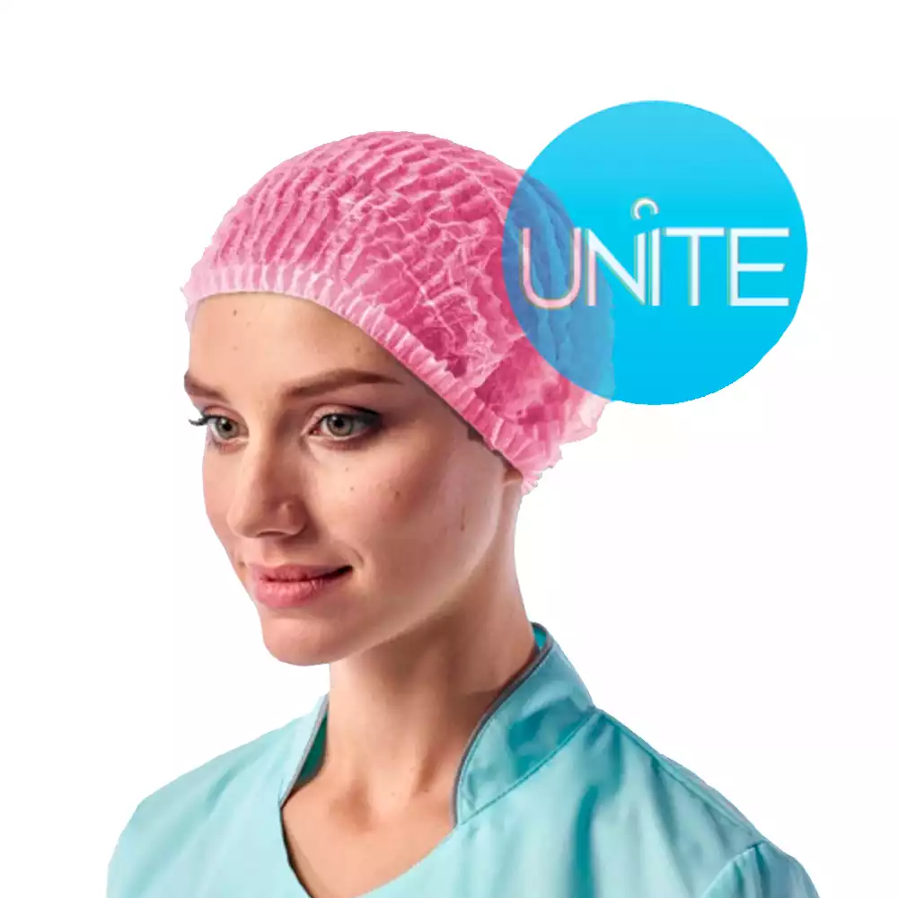 Шапочка Шарлотта (клип) Unite, материал СМС 12г/м2, одинарная резинка, нестерильная, розовая