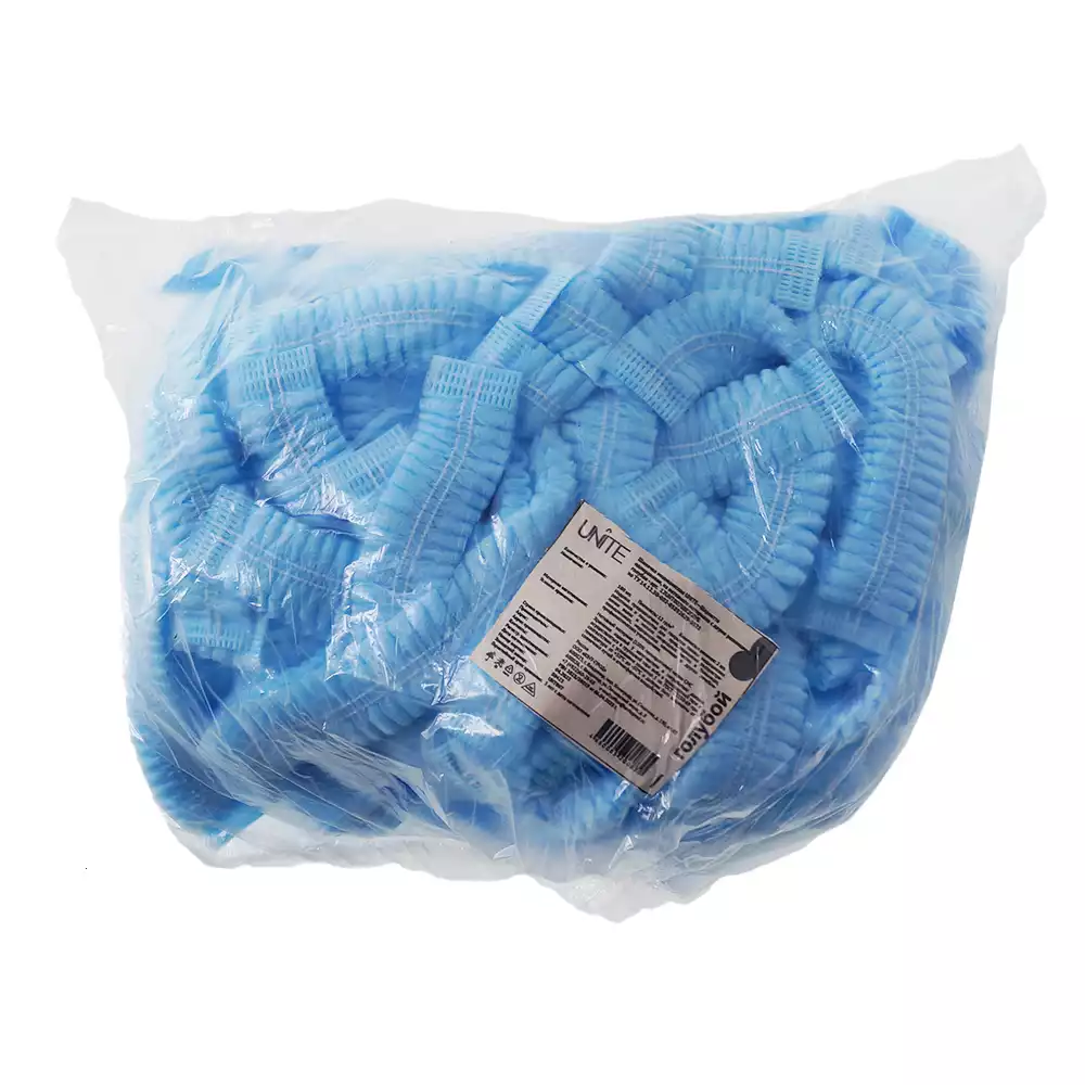 Шапочка Шарлотта (клип) Unite, материал СМС 12г/м2, двойная резинка, длина 48см, нестерильная, голубая