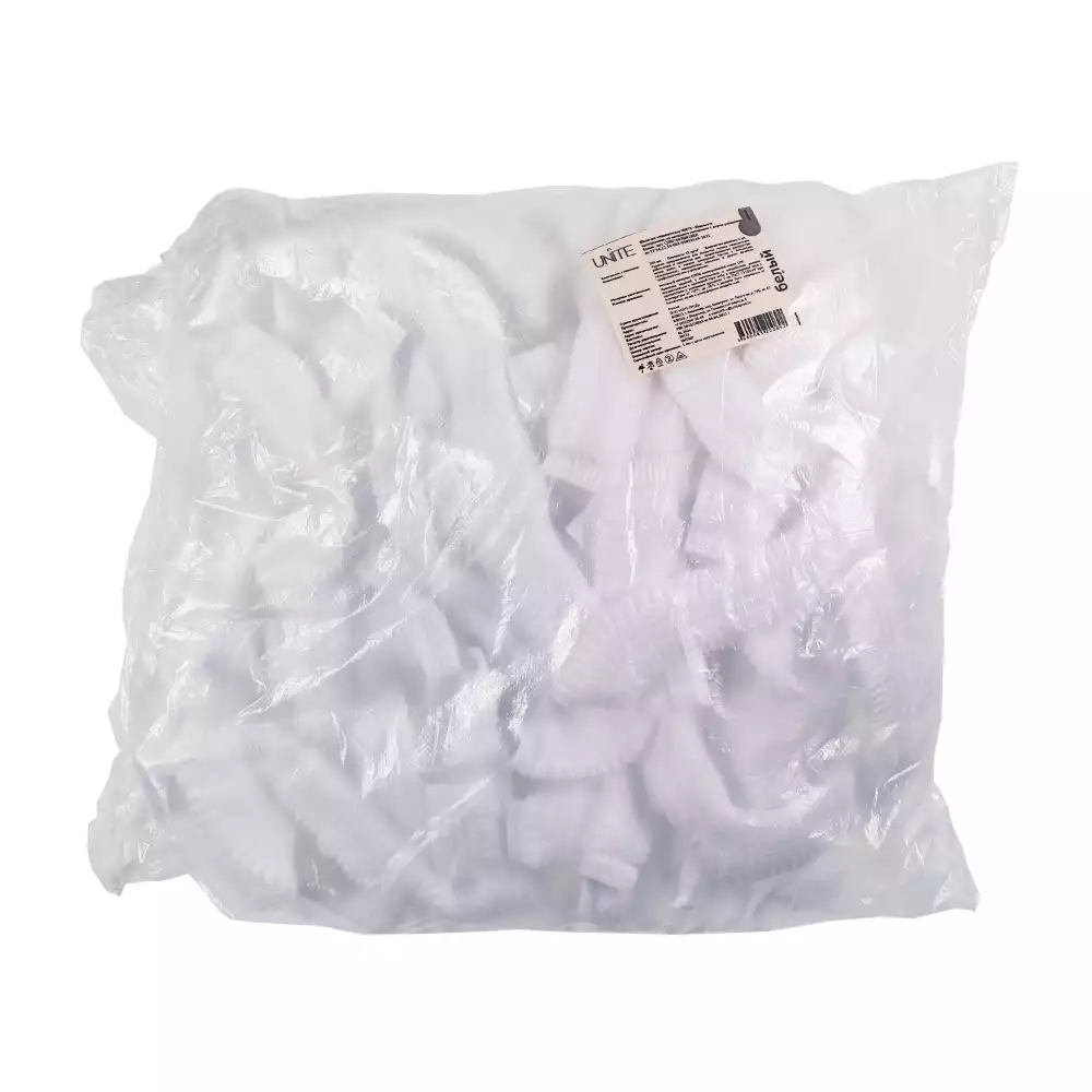 Шапочка Шарлотта (клип) Unite, материал СМС 12г/м2, двойная резинка, длина 48см, нестерильная, белая