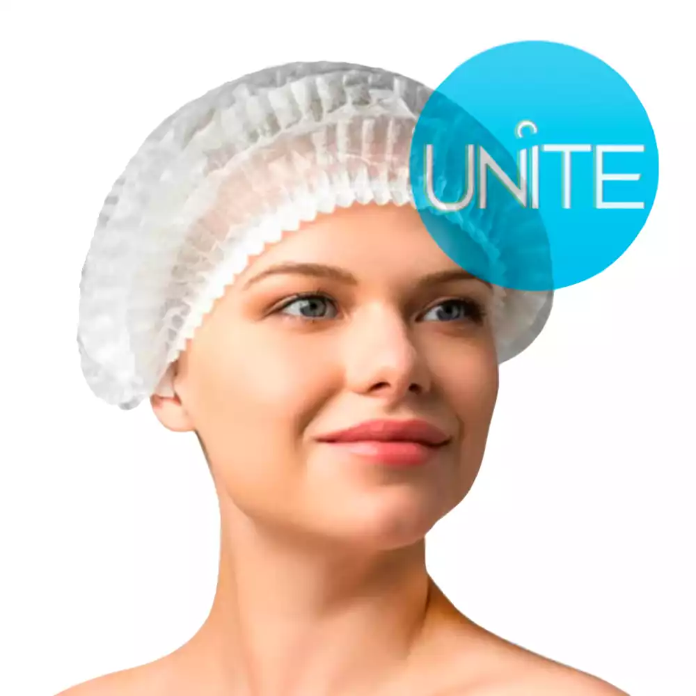 Шапочка Шарлотта (клип) Unite, материал СМС 12г/м2, двойная резинка, длина 48см, нестерильная, белая