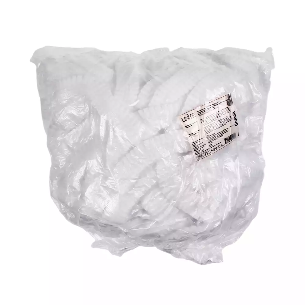 Шапочка Шарлотта (клип) Unite, материал СМС 12г/м2, двойная резинка, длина 51см, нестерильная, белая