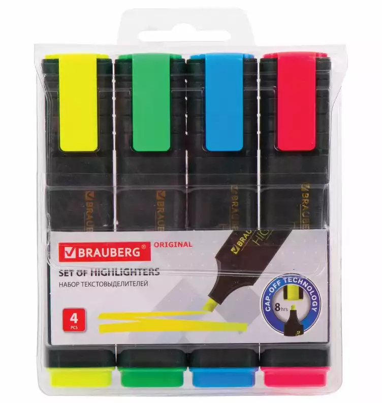 Набор текстовыделителей 4 ЦВЕТА, BRAUBERG "ORIGINAL", линия письма 1-5 мм