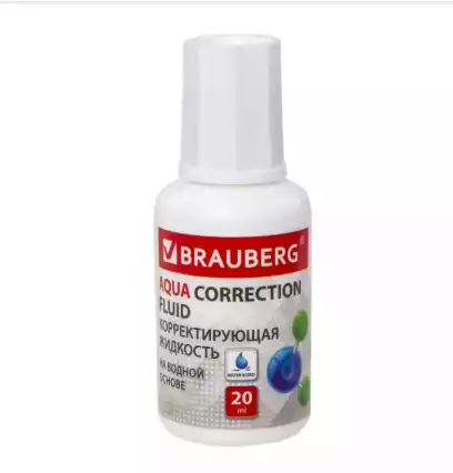 Корректирующая жидкость BRAUBERG Aqua на водной основе 20 мл, с кисточкой